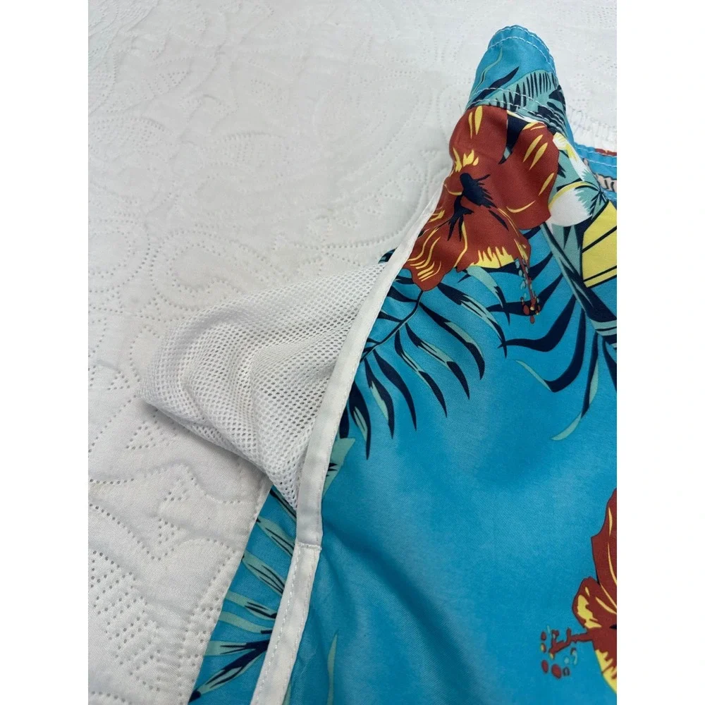 DC Comics Superman Surfing Tropical Swim Trunks Blue Hawaiian Board Shorts Men M
